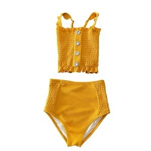 Girls Rad Swim Mustard Yellow High Waisted Smocked Swim Set Size 8